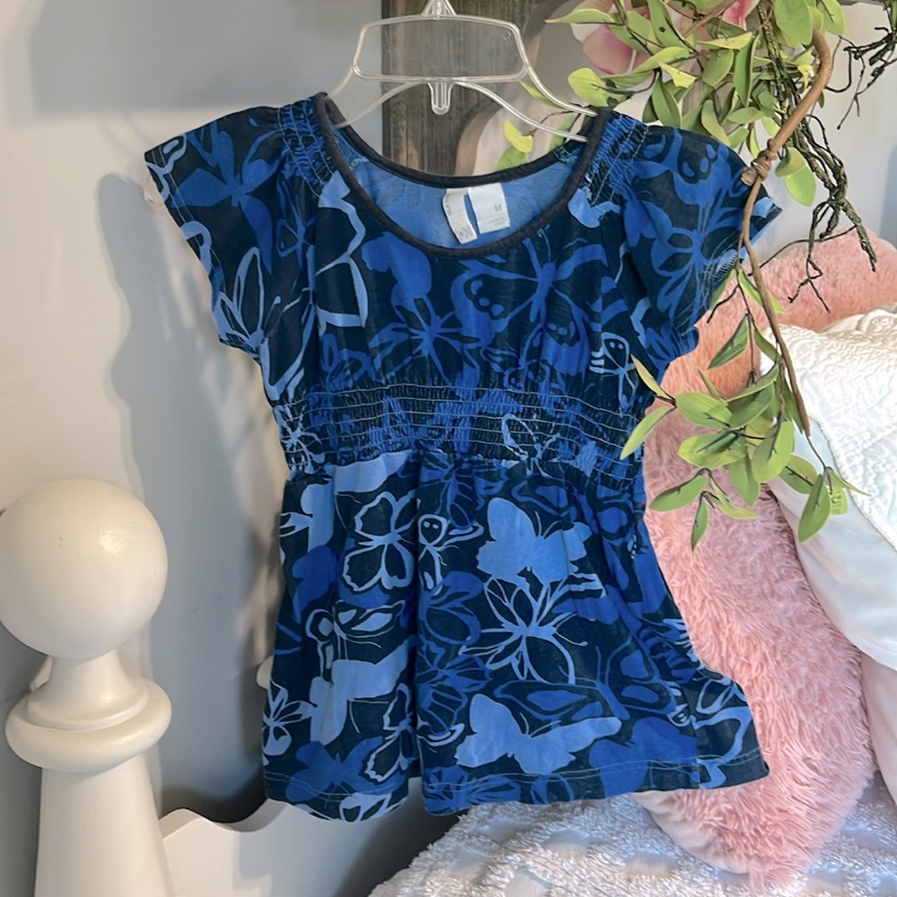 Retro Blue Butterfly Cotton Flowy Top